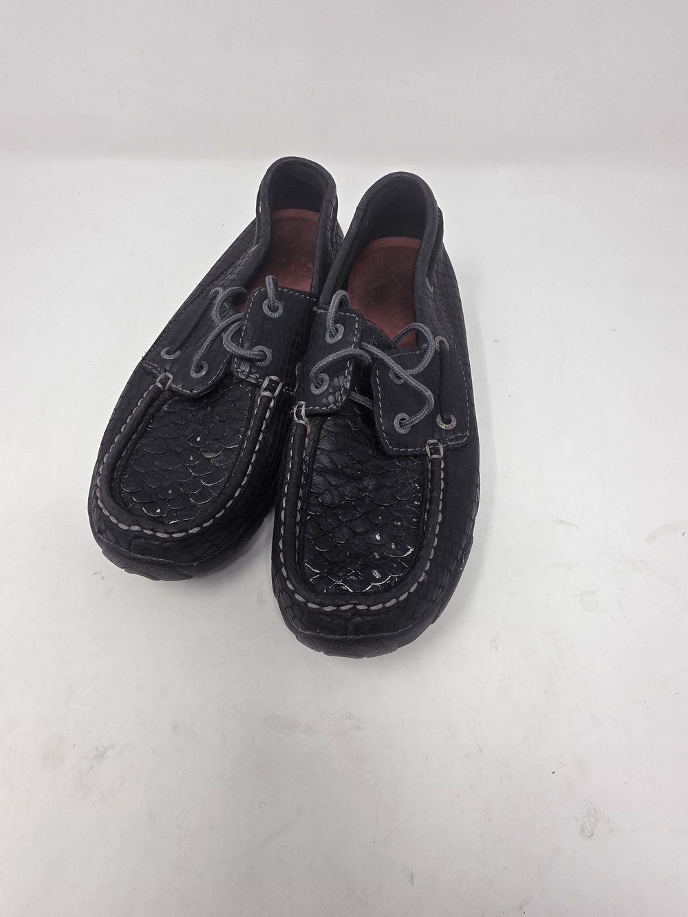 Twisted X Women’s Black Embossed Leather Boat Shoes Driving Moccasins Size 6M